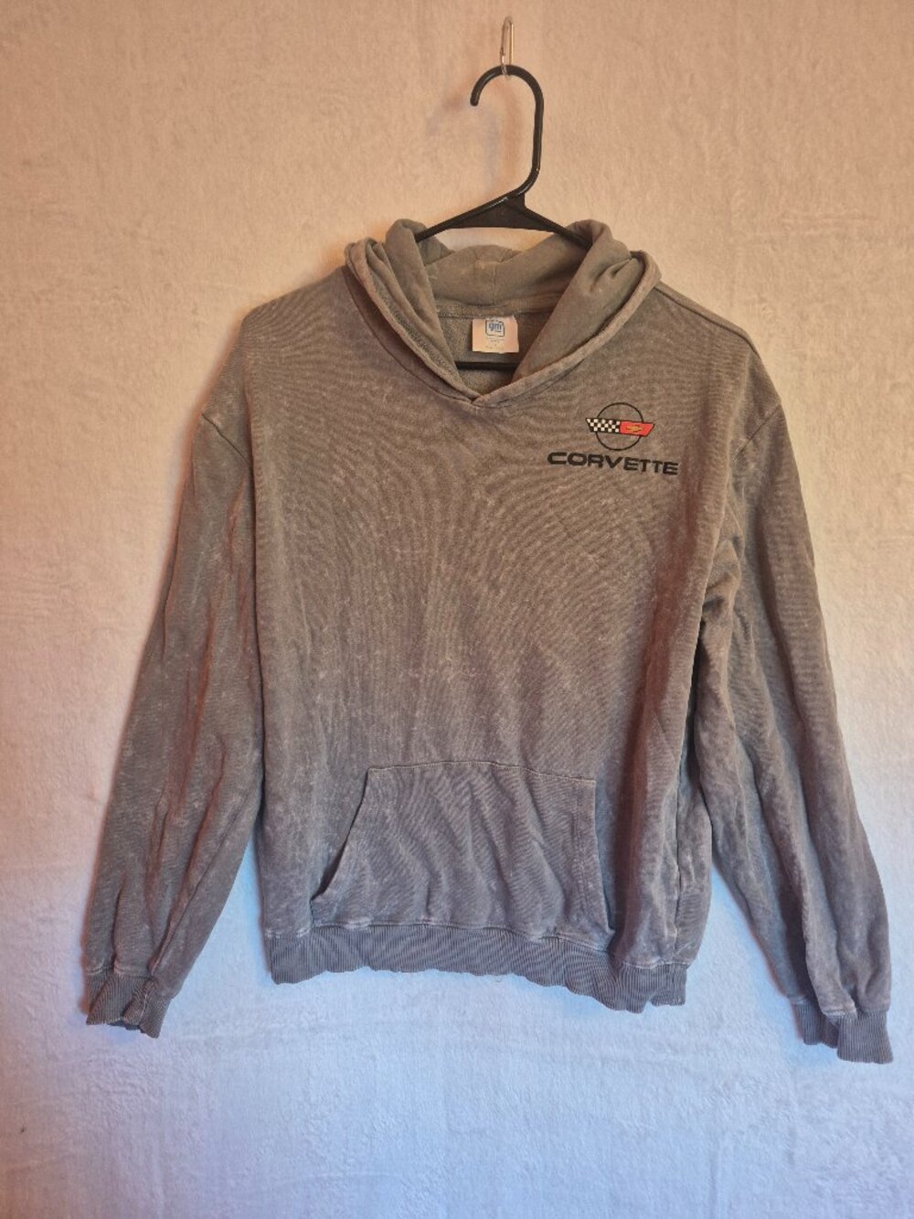 Chevrolet Corvette C4 Hoodie Sz 14 Youth Boys Acid Wash Grey Graphic Sweatshirt